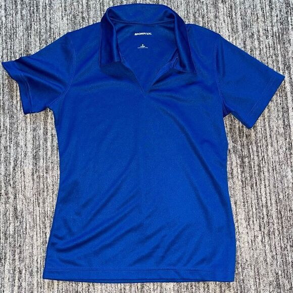 Sport Tek Women’s Size Small Short Sleeve Polo Shirt Blue V Neck‎ Collared NWOT - Picture 1 of 7